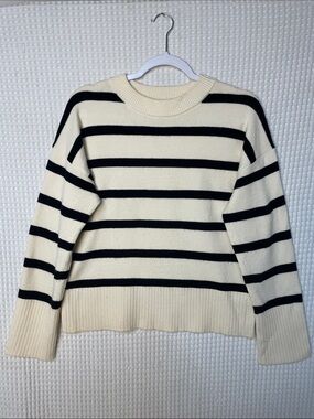 a new day Cream and Black Striped Crewneck Sweater